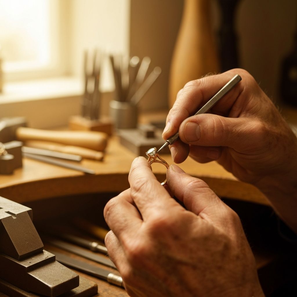 Master jeweler carefully setting a diamond